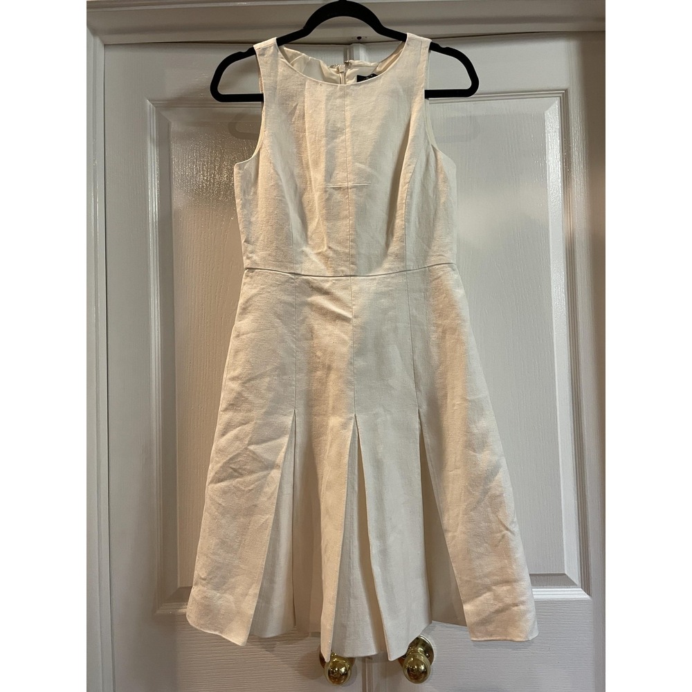 J.Crew Dress Womens 2 White Linen Fit & Flare Pleated Knee Length Lined Summer